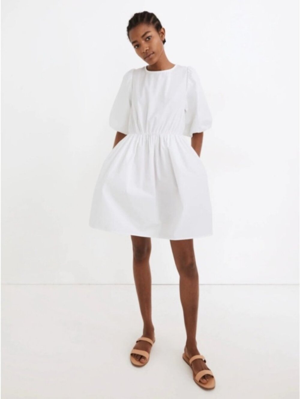 NWT Madewell Poplin Crewneck Bubble-Sleeve Mini Dress Size 0